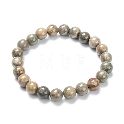 Natural Silver Leaf Jasper Stretch Beaded Bracelets G-A185-01D-1