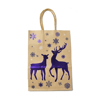 Christmas Theme Blue Printed Kraft Paper Tote Bags with Handles ABAG-B006-04E-1