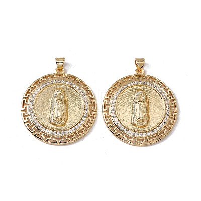 Brass Micro Pave Clear Cubic Zirconia Pendants KK-G439-09G-1