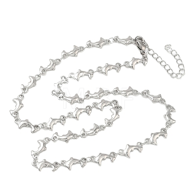 304 Stainless Steel Dolphin Link Chain Necklaces for Women NJEW-G201-02P-1