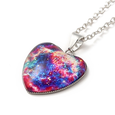 Glass Heart with Cloud Pendant Necklace NJEW-H165-01A-1
