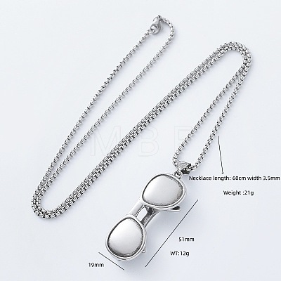 Retro 304 Stainlee Steel Glasses Pendant Box Chain Necklaces for Men Women JT9849-1