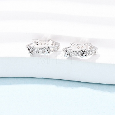 Ring with Letter X 925Sterling Silver Micro Pave Clear Cubic Zirconia Hoop Earrings for Women EJEW-K317-03P-1