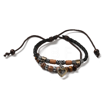 Wooden Braided Double Layer Multi-strand Bracelets BJEW-P301-02-1