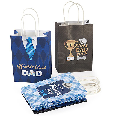 9Pcs 3 Styles Happy Father's Day Printed Paper Packing Tote Bags CARB-TA0001-20-1