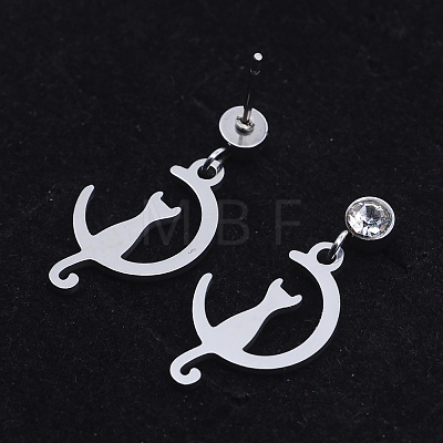 201 Stainless Steel Kitten Dangle Stud Earrings EJEW-T008-JN741-1