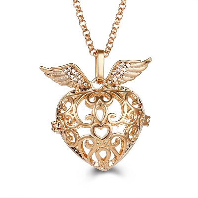 Gold Angel Wing Alloy Cage Pendant Necklaces MF5762-5-1
