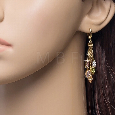 Real 18K Gold Plated Brass Cubic Zirconia Tassels Dangle Hoop Earrings EJEW-EE0001-185-1