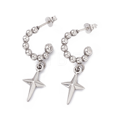 Tarnish Resistant 304 Stainless Steel Ring with Star Dangle Stud Earrings EJEW-B018-03P-1