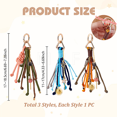 3Pcs Polyester & Brass & Alloy Enamel Pendant Decorations HJEW-GA00086-1