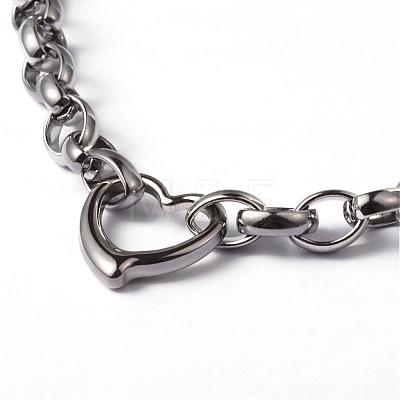 Heart 304 Stainless Steel Link Necklaces and Bracelets Jewelry Sets SJEW-F132-08P-1