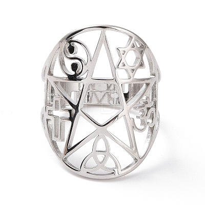 Star with Sailor's Knot & Corss & Yin Yang Adjustable Ring RJEW-P037-02P-1