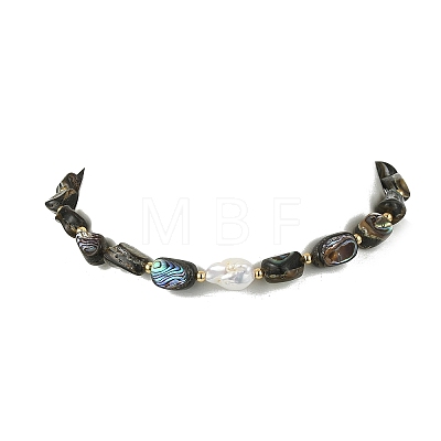 Natural Baroque Keshi Pearl & Nuggets Paua Shell Beaded Necklaces for Women NJEW-JN06006-1