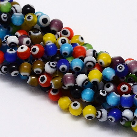 Handmade Evil Eye Lampwork Round Bead Strands X-LAMP-L055-6mm-12-1