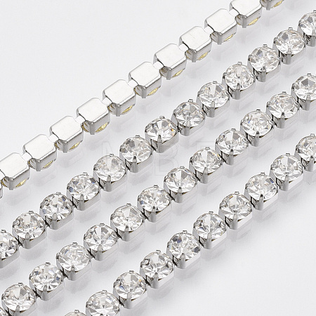 3.28 Feet 304 Stainless Steel Rhinestone Strass Chains X-CHS-R012-A-01-1