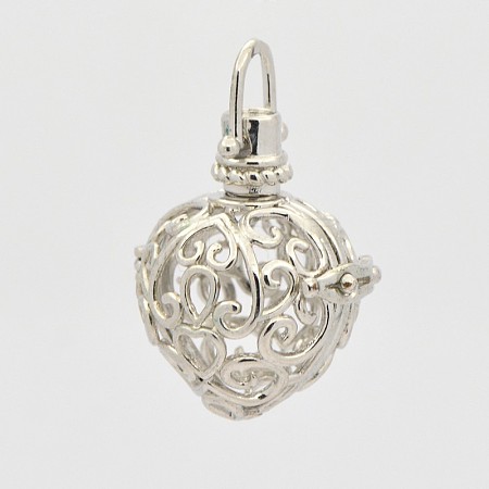 Filigree Heart Brass Cage Pendants KK-D389-02P-1