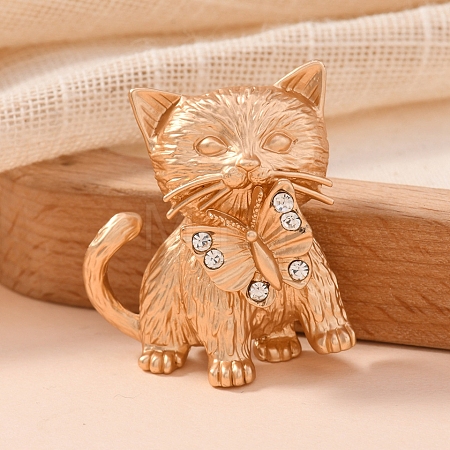 Pet Matte Light Golden Alloy Rhinestone Brooches PW-WG742B0-02-1