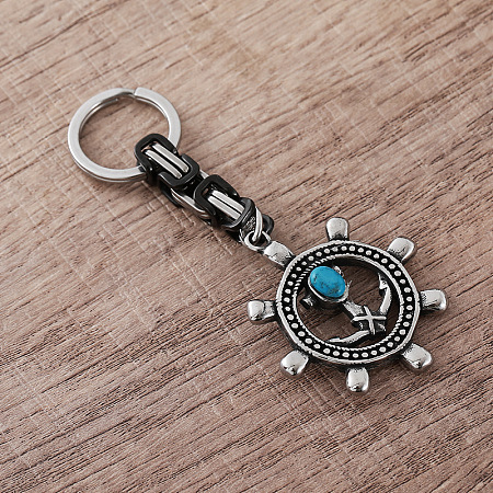 Vintage Men's 304 Stainless Steel & Resin Synthetic Turquoise Keychains JC3648-1