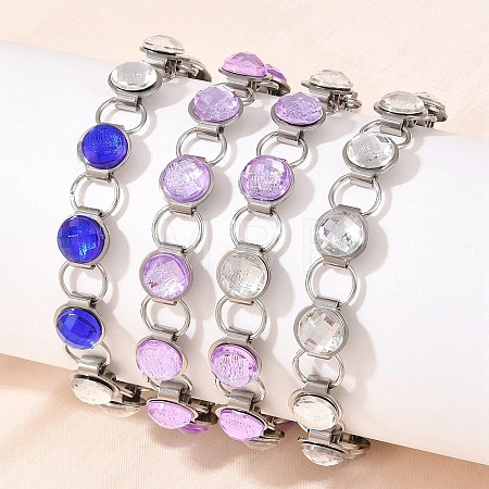 304 Stainless Steel and Glass Link Chain Bracelets for Women GL-T001-02A-1