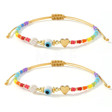2Pcs Handmade Plastic Beads Braided Bead Bracelets for Women QJ4074-1-1