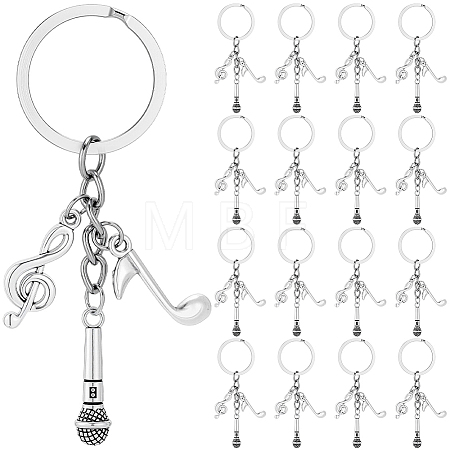 20Pcs Alloy Microphone & Musical Note Keychains KEYC-SC00045-1