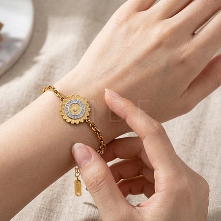 304 Stainless Steel Crystal Rhinestone Sunflower Link Bracelets for Women WGA3B67-01-1