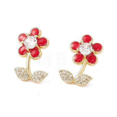 Enamel Flower of Life Stud Earrings with Clear Cubic Zirconia EJEW-I266-12G-03-1