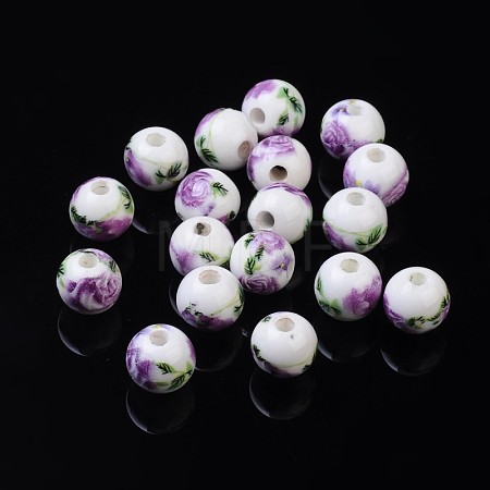 Floral Printed Porcelain Beads PORC-Q199-8mm-01-1