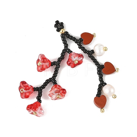 Glass Seed Beaded & Natural Red Jasper Big Pendants PALLOY-MZ01388-01-1