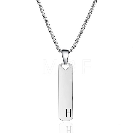 304 Stainless Steel Rectangle with Letter Pendant Box Chain Necklaces FS-WGD7C78-08-1