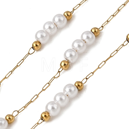 Handmade 304 Stainless Steel ABS Plastic Pearl Beaded Round Link Chains CHS-L032-01G-05-1