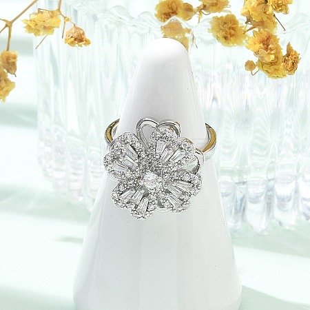 Clover Rotatable Open Cuff Rings for Women RJEW-R007-02P-1