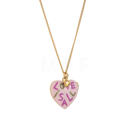304 Stainless Steel Enamel Printed Mom Heart Locket Pendant Necklaces for Mother's Day Gift WG641EA-09-1