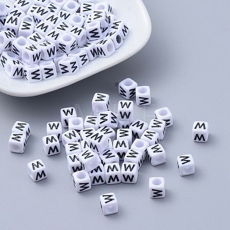 Acrylic Horizontal Hole Letter Beads PL37C9308-W-1