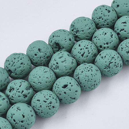Spray Painted Natural Lava Rock Beads Strands G-N0324-D-03-1