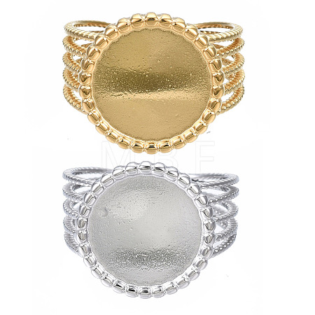 304 Stainless Steel Open Cuff Finger Ring Cabochon Settings STAS-T060-06-1
