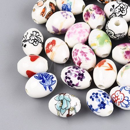 Printed Handmade Porcelain Beads PORC-Q007-13B-1