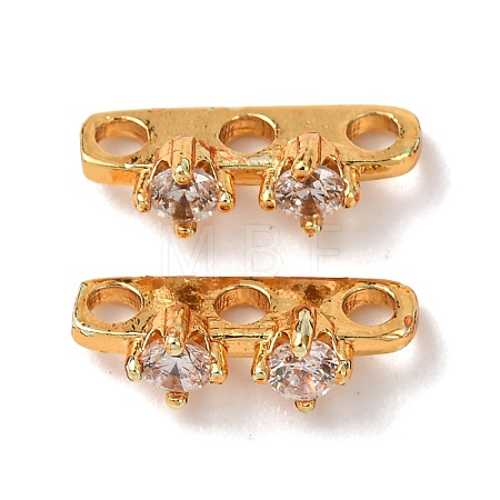 Brass Pave Clear Cubic Zirconia 3-Hole Spacer Bars KK-K422-21G-1