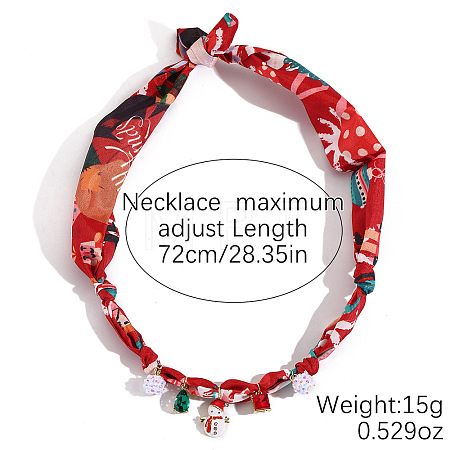 Christmas Alloy Enamel & Rhinestone & Resin & Acrylic Snowman Pendant Printed Cloth Scarf Necklaces for Women FS-WG8696E-06-1