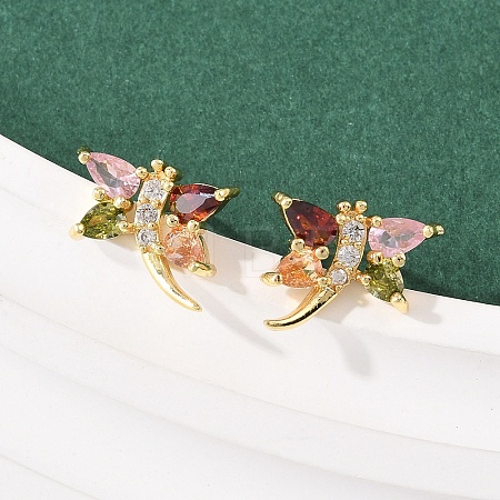 Brass Micro Pave Cubic Zirconia Stud Earrings EJEW-F400-02F-G-1