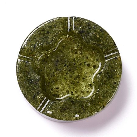 Resin with Natural Peridot Chip Stones Ashtray DJEW-F015-05C-1