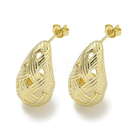 Teardrop Texture Hollow Brass Stud Earrings for Women EJEW-E312-12G-1