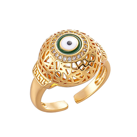 Brass Micro Pave Cubic Zirconia Enamel Cuff Open Rings for Women WG5EFAC-05-1