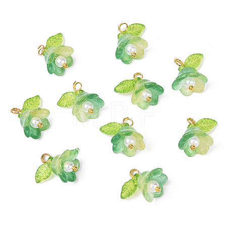 10Pcs Acrylic & Glass Flower Pendants PALLOY-YW00116-05-1