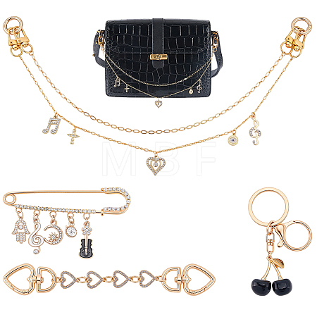 Alloy with Resin Cherry Keychains & Alloy Enamel with Iron Musical Note Brooch & Alloy Rhinestone Heart Charm Purse Chains & Alloy Rhinestone Heart Link Purse Strap Extenders SJEW-AR00001-1
