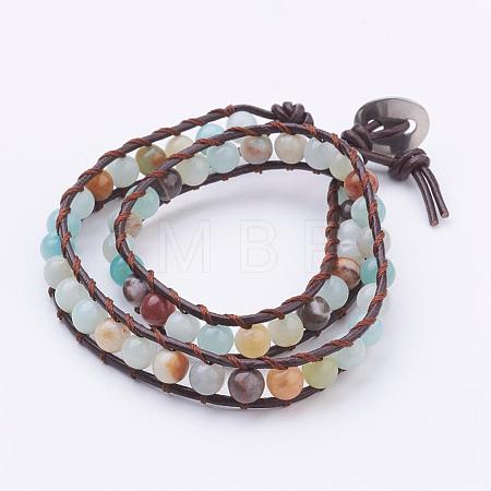 Two Loops Natural Amazonite Wrap Bracelets BJEW-JB03285-01-1