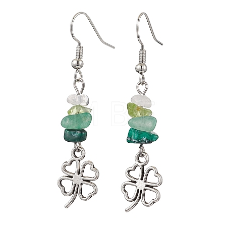 Natural Mixed Stone Clover Dangle Earrings EJEW-JE06148-1