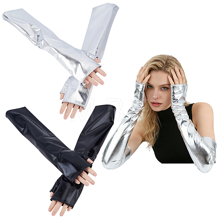 2 Pairs 2 Colors Polyester Long Fingerless Gloves AJEW-CL0006-23-1