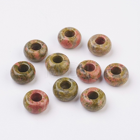 Natural Unakite European Beads X-G-G740-14x8mm-16-1