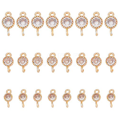 24Pcs 3 Styles Brass Pave Clear Cubic Zirconia Connector Charms KK-FH0006-33-1